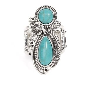 Turquoise Silver Statement Ring Southern Nirvana - Blue Fashion Jewelry